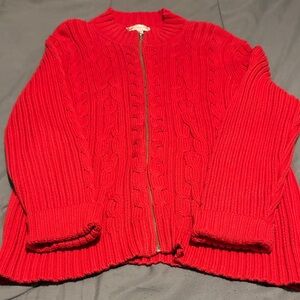 Evan Picone Red Cable Knit Zipped Cardigan, Size XL